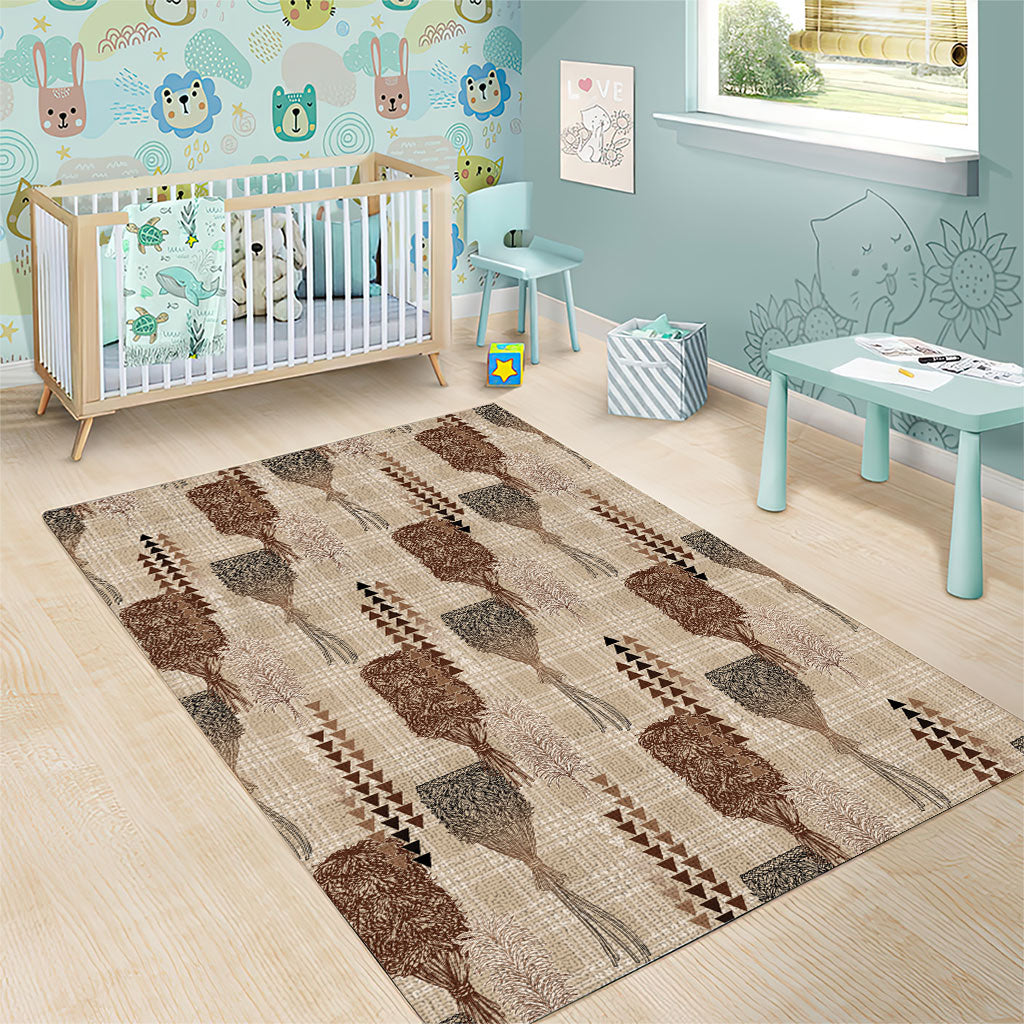 Aloha Hawaii Vintage Kahili Pa'a Lima Area Rug Palaka Print Cozy Beige