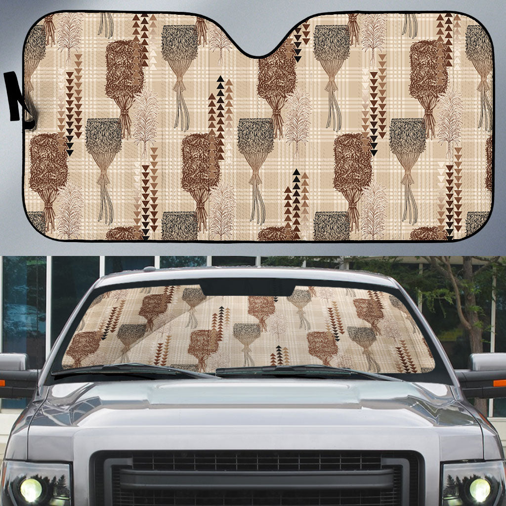 Aloha Hawaii Vintage Kahili Pa'a Lima Auto Sun Shade Palaka Print Cozy Beige LT7 Beige - Polynesian Pride