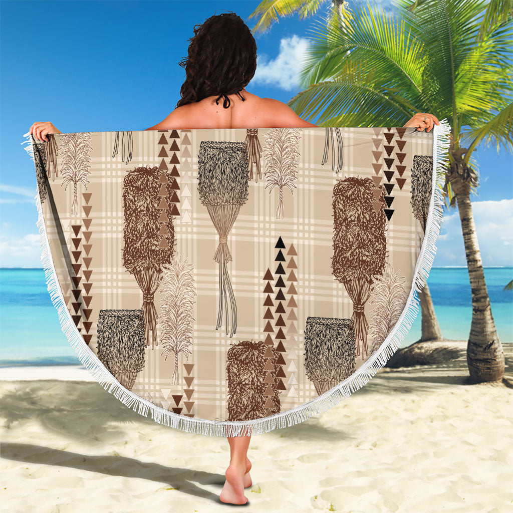 Aloha Hawaii Vintage Kahili Pa'a Lima Beach Blanket Palaka Print Cozy Beige