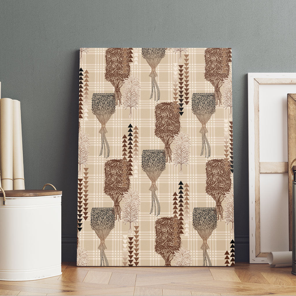 Aloha Hawaii Vintage Kahili Pa'a Lima Canvas Wall Art Palaka Print Cozy Beige