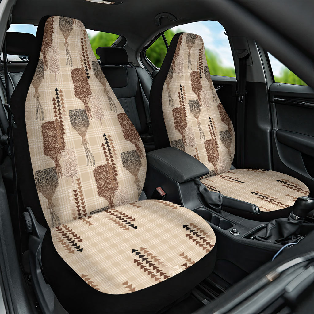 Aloha Hawaii Vintage Kahili Pa'a Lima Car Seat Cover Palaka Print Cozy Beige