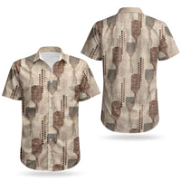 Aloha Hawaii Vintage Kahili Pa'a Lima Couples Matching Puletasi and Hawaiian Shirt Palaka Print Cozy Beige