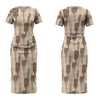Aloha Hawaii Vintage Kahili Pa'a Lima Couples Matching Short Sleeve Bodycon Dress and Long Sleeve Button Shirt Palaka Print Cozy Beige
