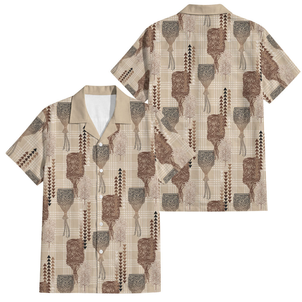 Aloha Hawaii Vintage Kahili Pa'a Lima Family Matching Mermaid Dress and Hawaiian Shirt Palaka Print Cozy Beige