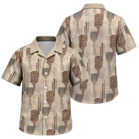 Aloha Hawaii Vintage Kahili Pa'a Lima Family Matching Off The Shoulder Long Sleeve Dress and Hawaiian Shirt Palaka Print Cozy Beige