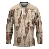 Aloha Hawaii Vintage Kahili Pa'a Lima Hockey Jersey Palaka Print Cozy Beige