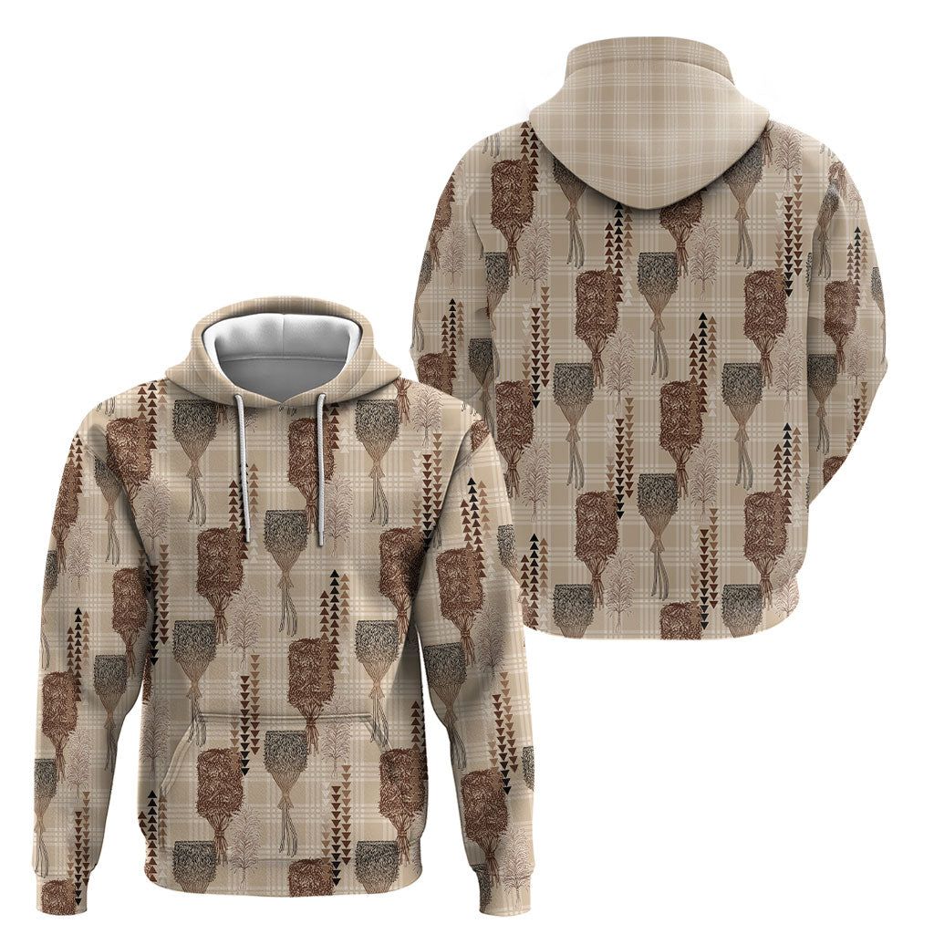 Aloha Hawaii Vintage Kahili Pa'a Lima Hoodie Palaka Print Cozy Beige
