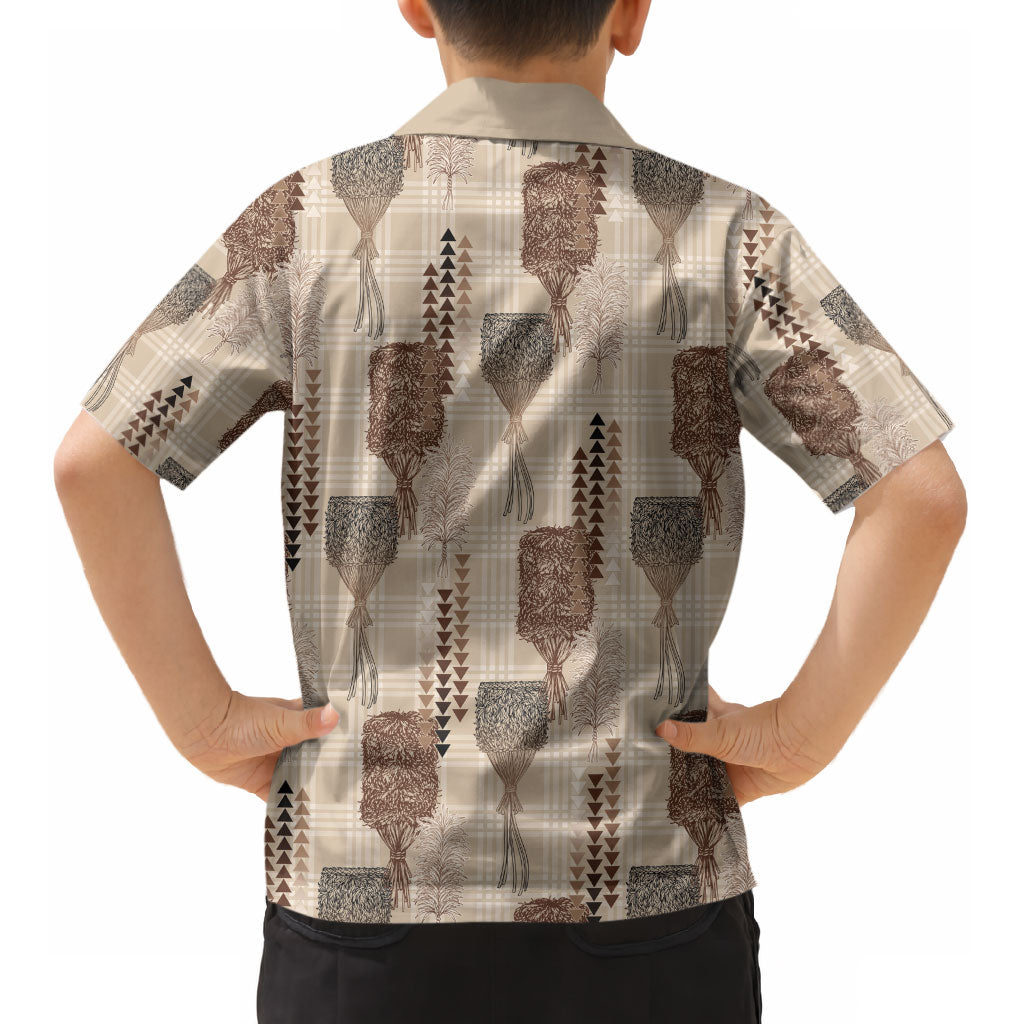 Aloha Hawaii Vintage Kahili Pa'a Lima Kid Hawaiian Shirt Palaka Print Cozy Beige