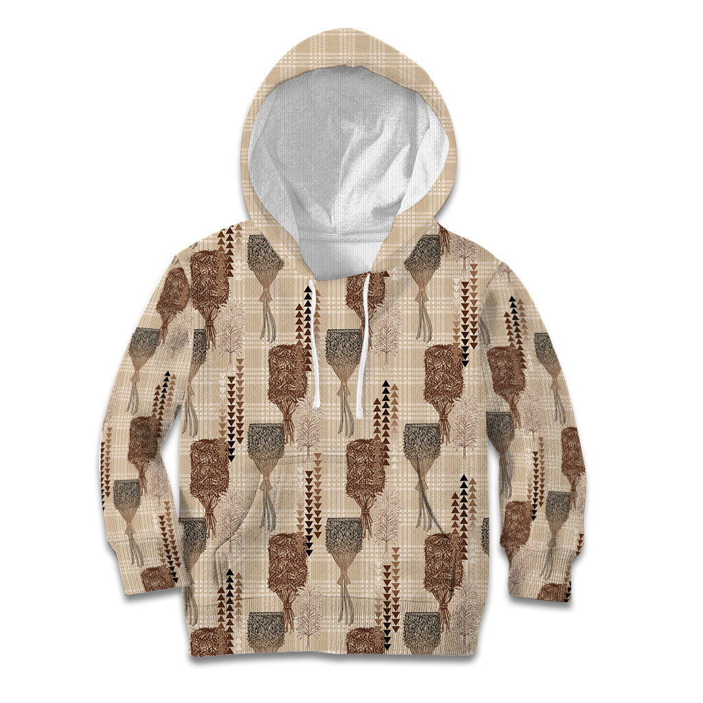 Aloha Hawaii Vintage Kahili Pa'a Lima Kid Hoodie Palaka Print Cozy Beige LT7 Hoodie Beige - Polynesian Pride