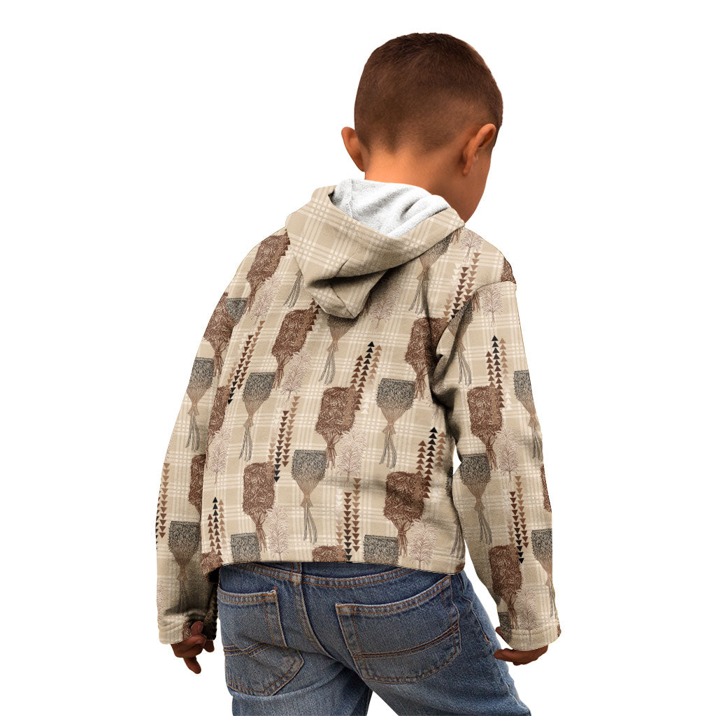 Aloha Hawaii Vintage Kahili Pa'a Lima Kid Hoodie Palaka Print Cozy Beige