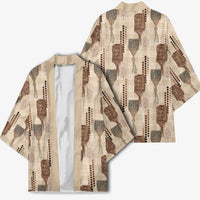 Aloha Hawaii Vintage Kahili Pa'a Lima Kimono Palaka Print Cozy Beige