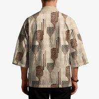 Aloha Hawaii Vintage Kahili Pa'a Lima Kimono Palaka Print Cozy Beige