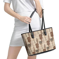 Aloha Hawaii Vintage Kahili Pa'a Lima Leather Tote Bag Palaka Print Cozy Beige