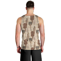 Aloha Hawaii Vintage Kahili Pa'a Lima Men Tank Top Palaka Print Cozy Beige