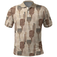 Aloha Hawaii Vintage Kahili Pa'a Lima Polo Shirt Palaka Print Cozy Beige