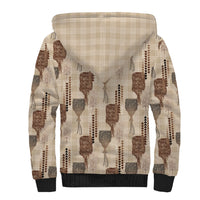 Aloha Hawaii Vintage Kahili Pa'a Lima Sherpa Hoodie Palaka Print Cozy Beige