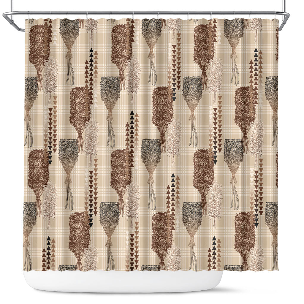 Aloha Hawaii Vintage Kahili Pa'a Lima Shower Curtain Palaka Print Cozy Beige LT7 Beige - Polynesian Pride