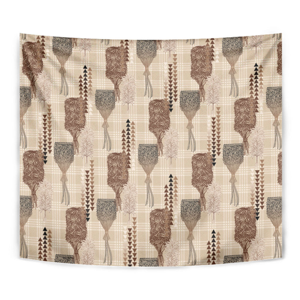 Aloha Hawaii Vintage Kahili Pa'a Lima Tapestry Palaka Print Cozy Beige