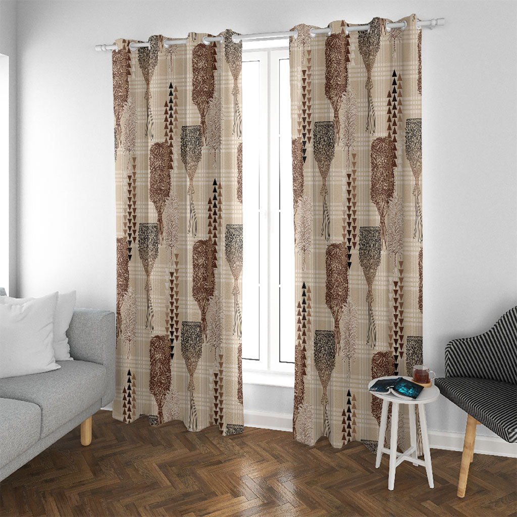 Aloha Hawaii Vintage Kahili Pa'a Lima Window Curtain Palaka Print Cozy Beige
