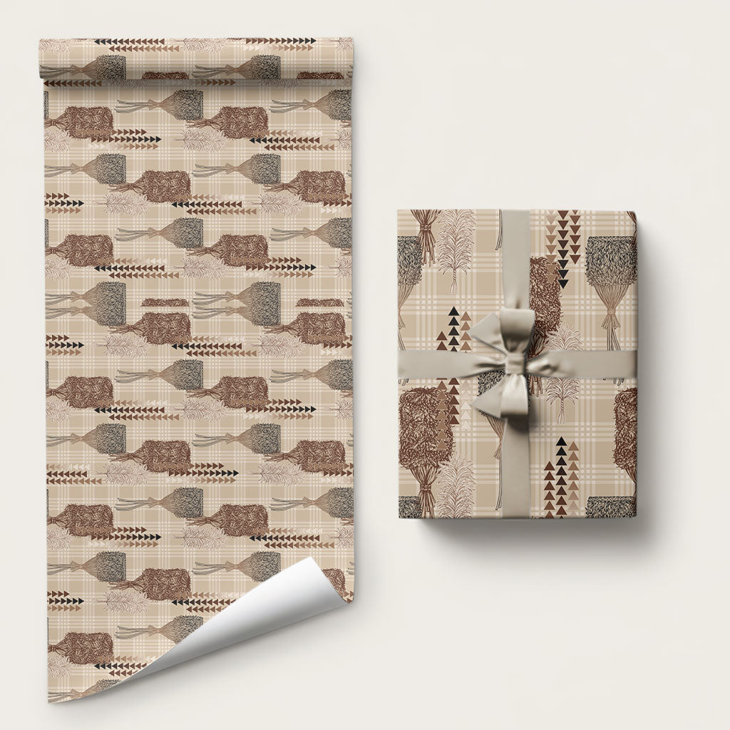Aloha Hawaii Vintage Kahili Pa'a Lima Wrapping Paper Palaka Print Cozy Beige