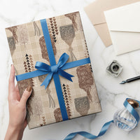 Aloha Hawaii Vintage Kahili Pa'a Lima Wrapping Paper Palaka Print Cozy Beige
