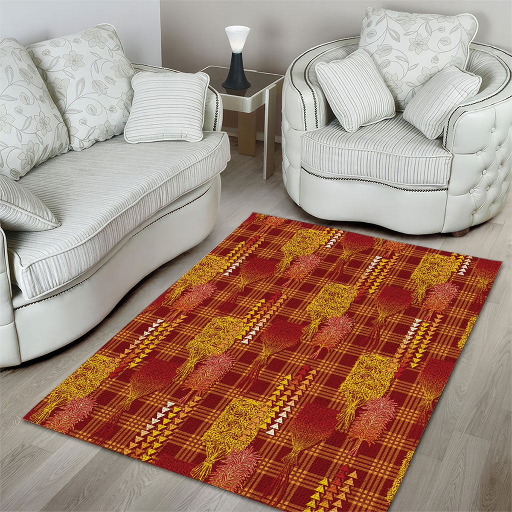 Aloha Hawaii Vintage Kahili Pa'a Lima Area Rug Palaka Print Hilo Royal Red-Yellow