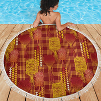 Aloha Hawaii Vintage Kahili Pa'a Lima Beach Blanket Palaka Print Hilo Royal Red-Yellow