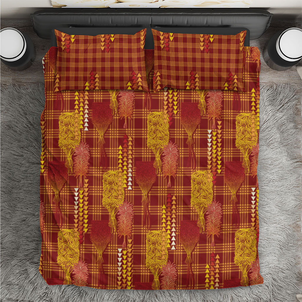 Aloha Hawaii Vintage Kahili Pa'a Lima Bedding Set Palaka Print Hilo Royal Red-Yellow
