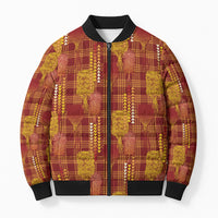 Aloha Hawaii Vintage Kahili Pa'a Lima Bomber Puffer Jacket Palaka Print Hilo Royal Red-Yellow