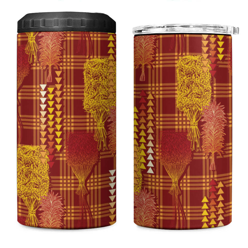 Aloha Hawaii Vintage Kahili Pa'a Lima 4 in 1 Can Cooler Tumbler Palaka Print Hilo Royal Red-Yellow