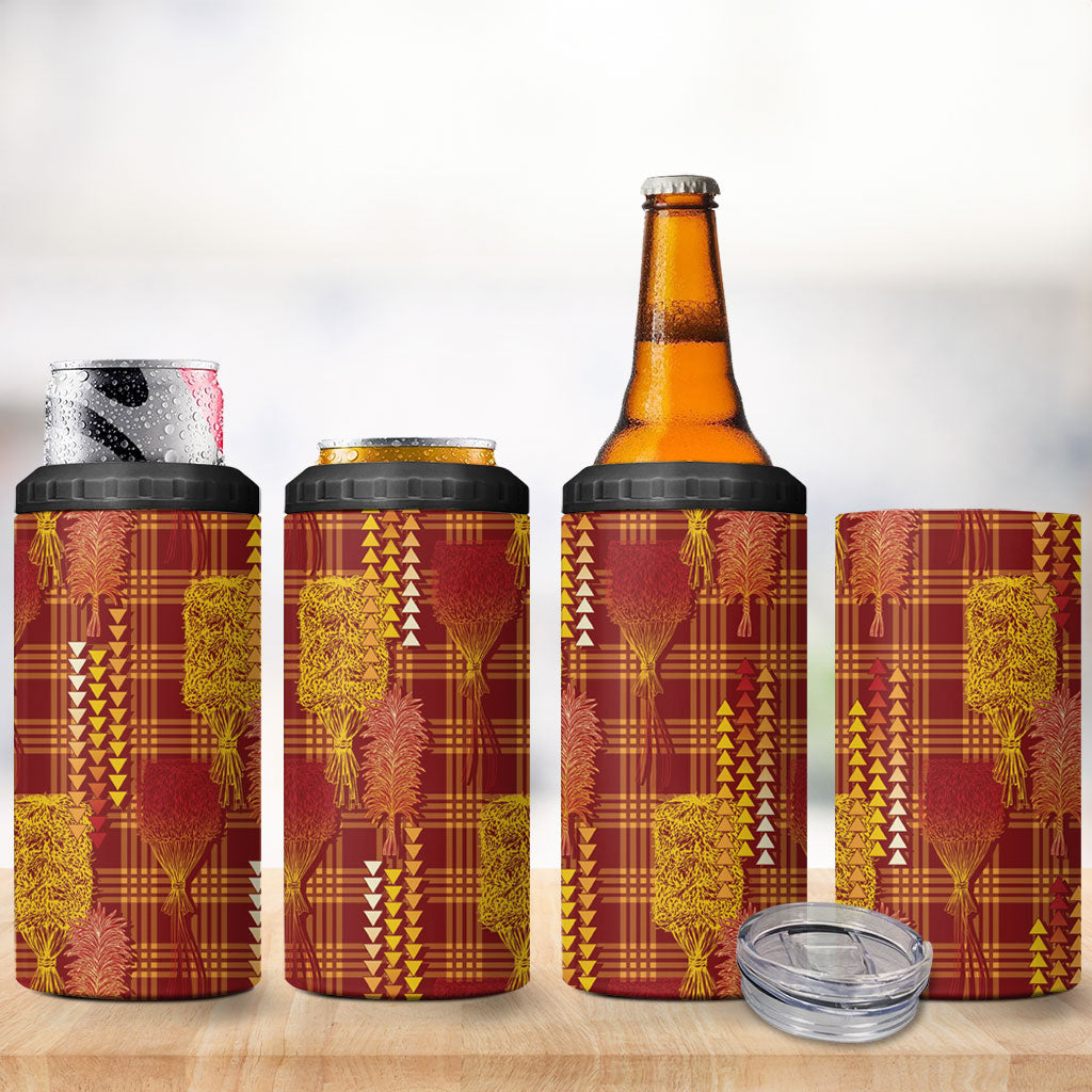 Aloha Hawaii Vintage Kahili Pa'a Lima 4 in 1 Can Cooler Tumbler Palaka Print Hilo Royal Red-Yellow