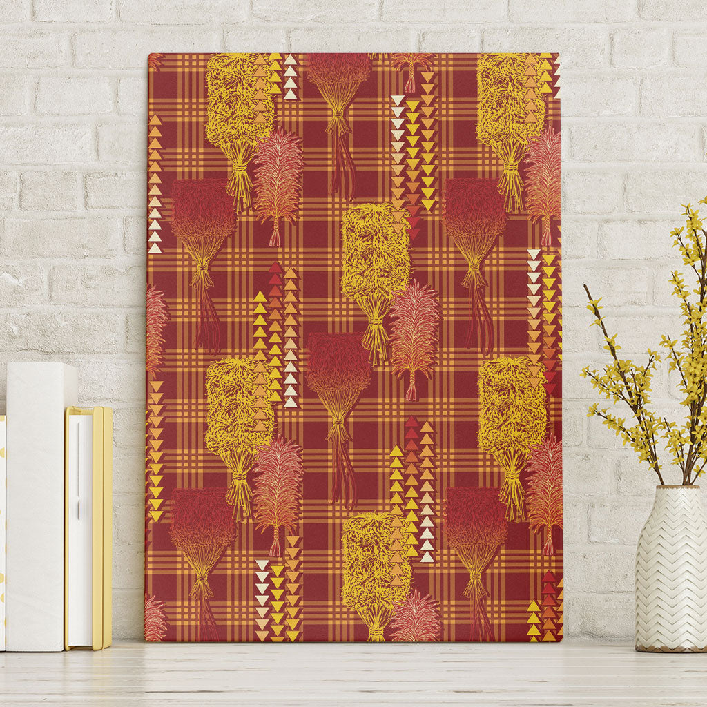 Aloha Hawaii Vintage Kahili Pa'a Lima Canvas Wall Art Palaka Print Hilo Royal Red-Yellow