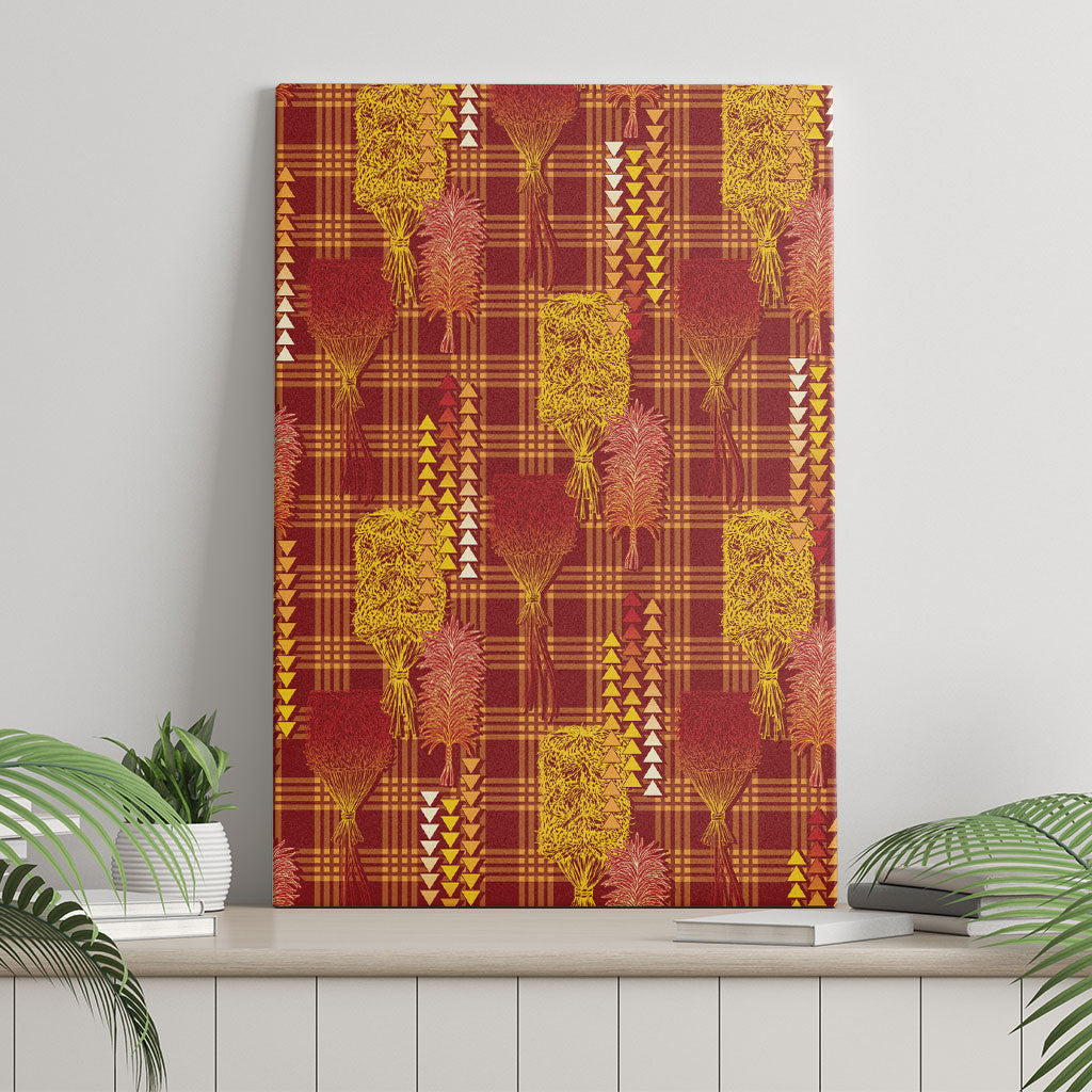Aloha Hawaii Vintage Kahili Pa'a Lima Canvas Wall Art Palaka Print Hilo Royal Red-Yellow