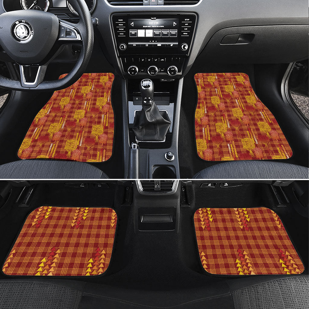 Aloha Hawaii Vintage Kahili Pa'a Lima Car Mats Palaka Print Hilo Royal Red-Yellow LT7 Set 4pcs Red - Polynesian Pride