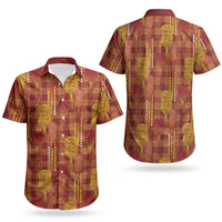 Aloha Hawaii Vintage Kahili Pa'a Lima Couples Matching Short Sleeve Bodycon Dress and Hawaiian Shirt Palaka Print Hilo Royal Red-Yellow
