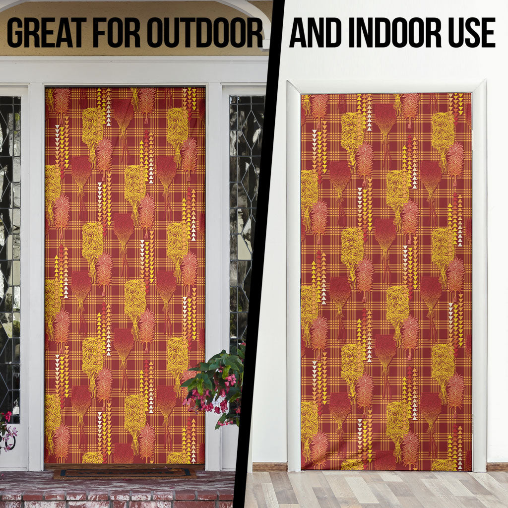 Aloha Hawaii Vintage Kahili Pa'a Lima Door Cover Palaka Print Hilo Royal Red-Yellow