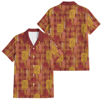 Aloha Hawaii Vintage Kahili Pa'a Lima Family Matching Long Sleeve Bodycon Dress and Hawaiian Shirt Palaka Print Hilo Royal Red-Yellow