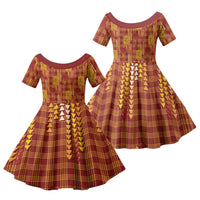 Aloha Hawaii Vintage Kahili Pa'a Lima Family Matching Puletasi and Hawaiian Shirt Palaka Print Hilo Royal Red-Yellow