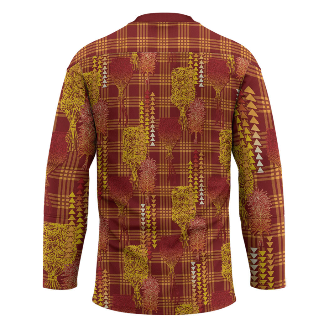 Aloha Hawaii Vintage Kahili Pa'a Lima Hockey Jersey Palaka Print Hilo Royal Red-Yellow