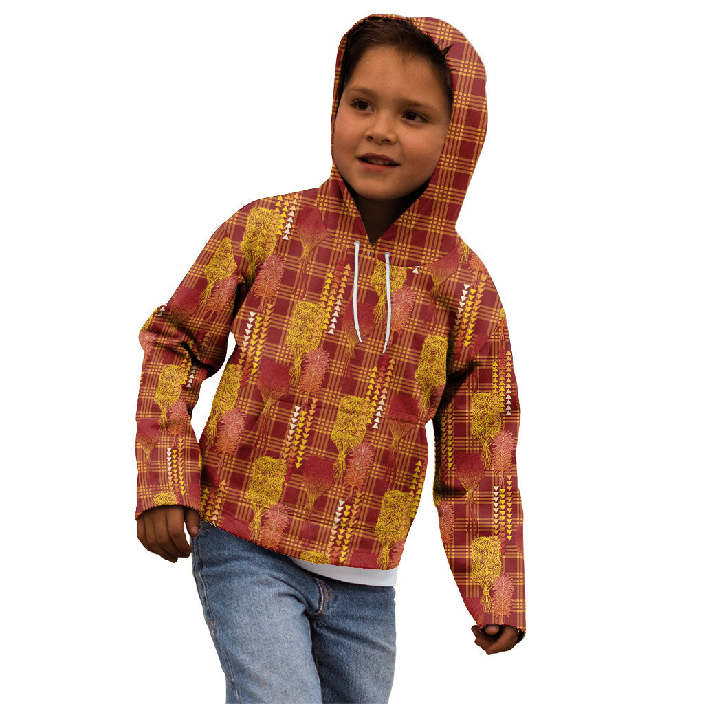 Aloha Hawaii Vintage Kahili Pa'a Lima Kid Hoodie Palaka Print Hilo Royal Red-Yellow