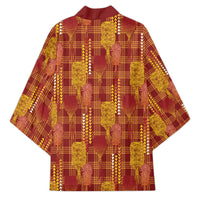 Aloha Hawaii Vintage Kahili Pa'a Lima Kimono Palaka Print Hilo Royal Red-Yellow