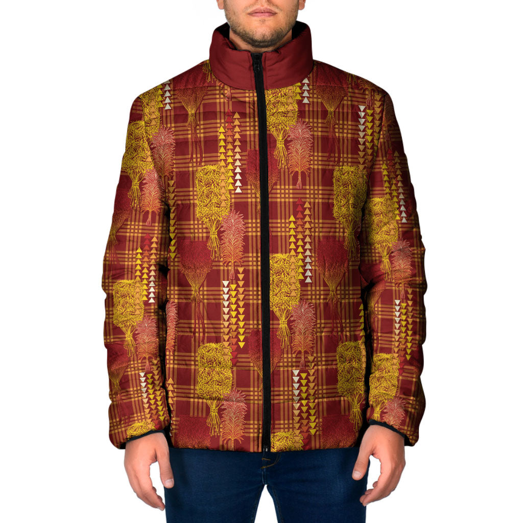 Aloha Hawaii Vintage Kahili Pa'a Lima Padded Jacket Palaka Print Hilo Royal Red-Yellow