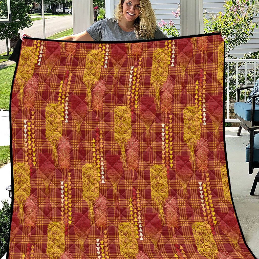 Aloha Hawaii Vintage Kahili Pa'a Lima Quilt Palaka Print Hilo Royal Red-Yellow