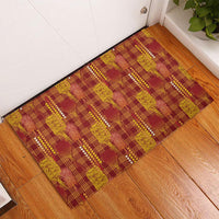 Aloha Hawaii Vintage Kahili Pa'a Lima Rubber Doormat Palaka Print Hilo Royal Red-Yellow