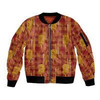 Aloha Hawaii Vintage Kahili Pa'a Lima Sleeve Zip Bomber Jacket Palaka Print Hilo Royal Red-Yellow
