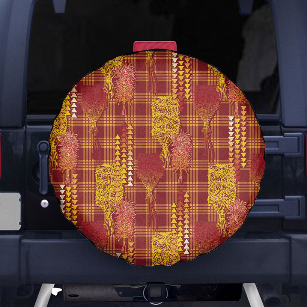 Aloha Hawaii Vintage Kahili Pa'a Lima Spare Tire Cover Palaka Print Hilo Royal Red-Yellow