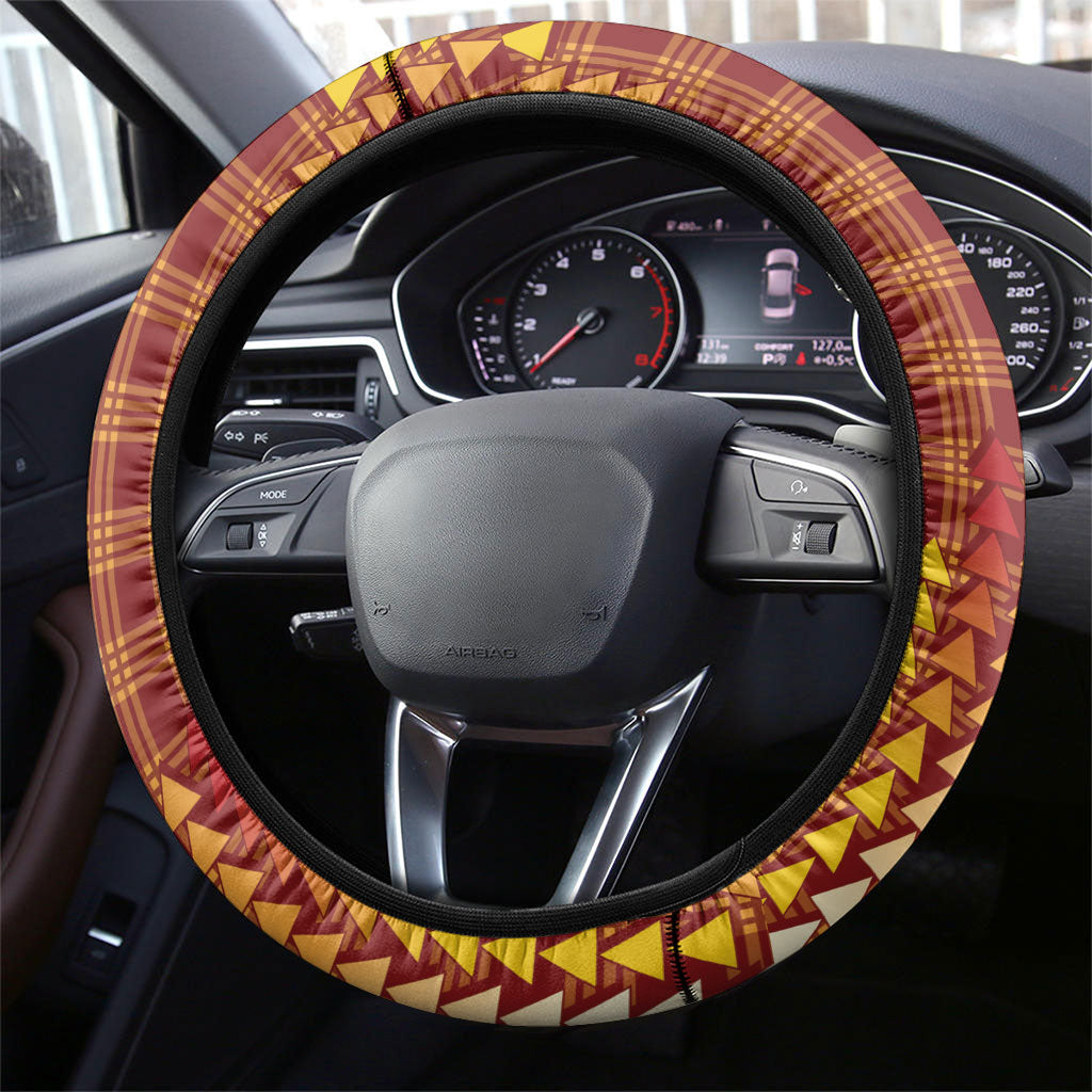 Aloha Hawaii Vintage Kahili Pa'a Lima Steering Wheel Cover Palaka Print Hilo Royal Red-Yellow