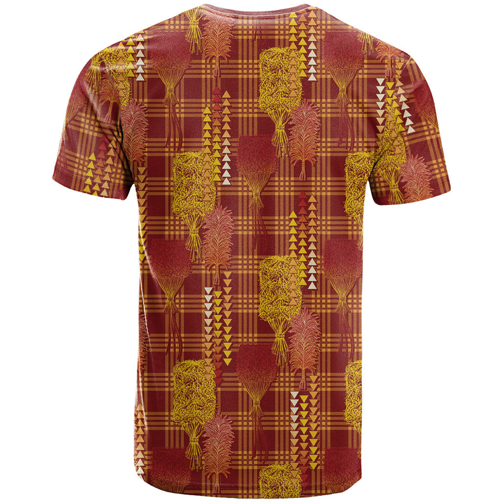 Aloha Hawaii Vintage Kahili Pa'a Lima T Shirt Palaka Print Hilo Royal Red-Yellow