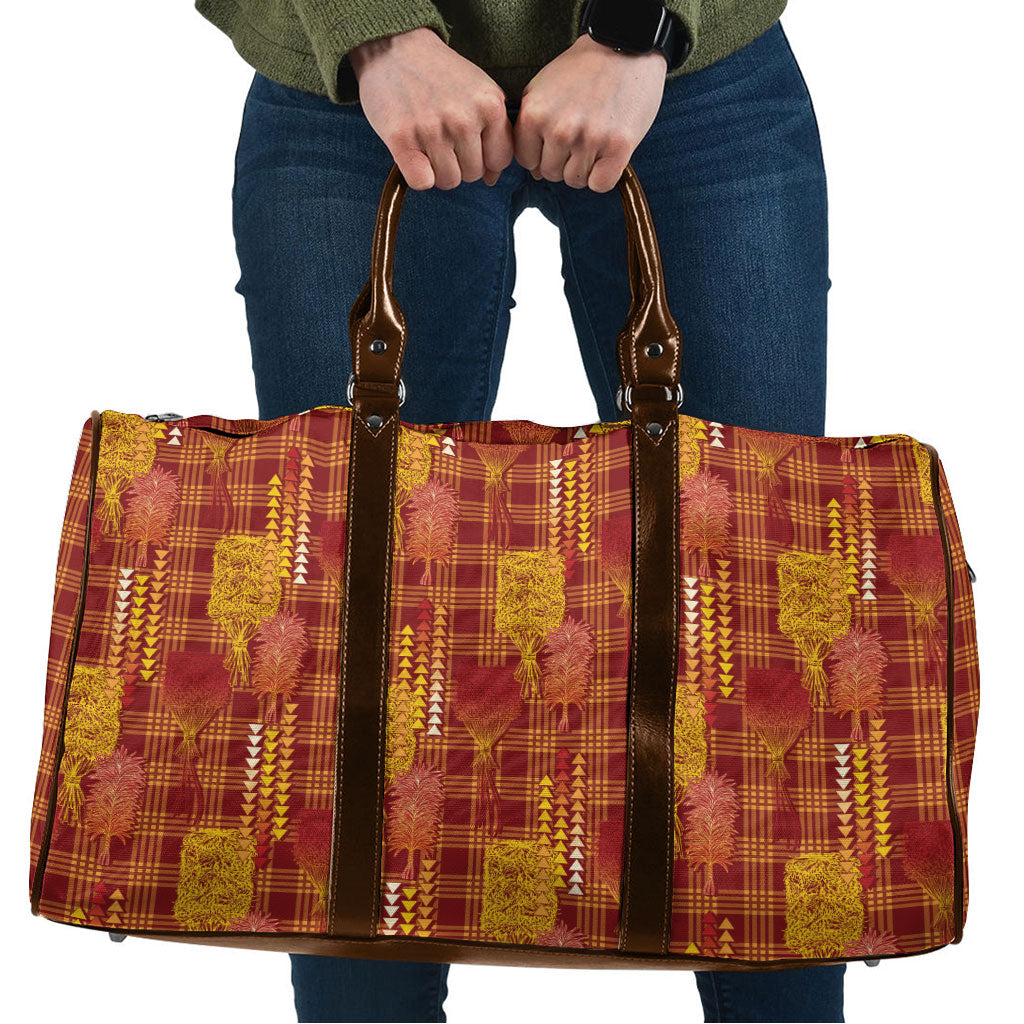 Aloha Hawaii Vintage Kahili Pa'a Lima Travel Bag Palaka Print Hilo Royal Red-Yellow