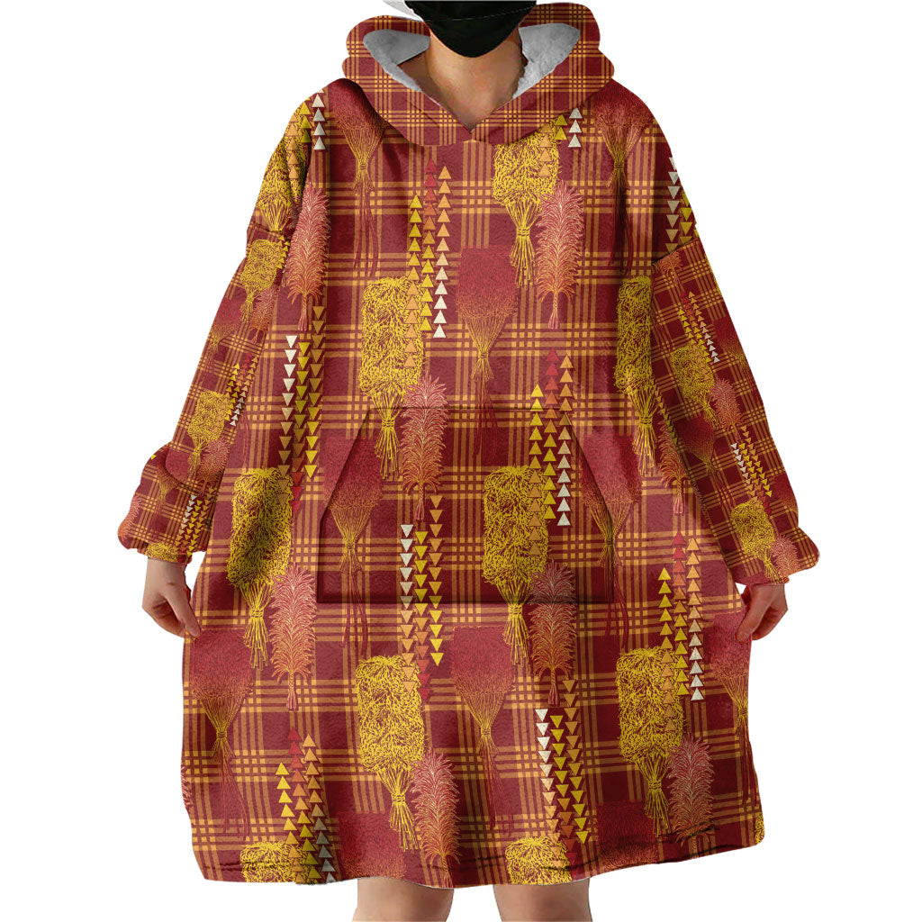 Aloha Hawaii Vintage Kahili Pa'a Lima Wearable Blanket Hoodie Palaka Print Hilo Royal Red-Yellow